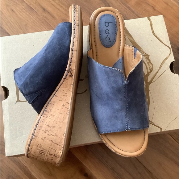 LIKE NEW WEDGE Platform Heels Gorgeous Real Leather BLUE COLOR Upper Size 10 M - Picture 2 of 5